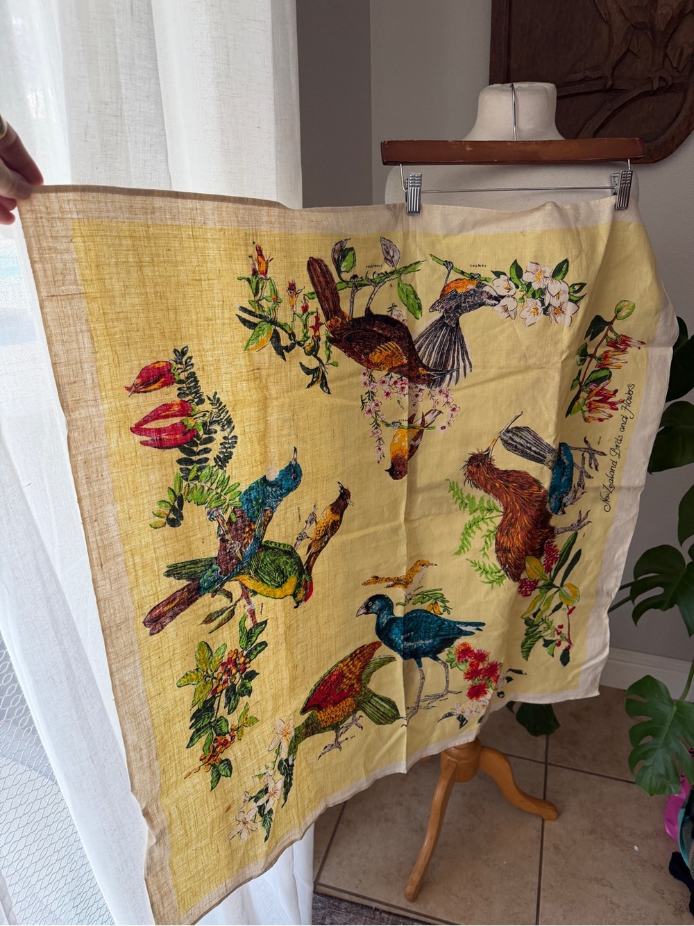 Vintage New Zealand Birds and Flowers Illustrated Tea Towel